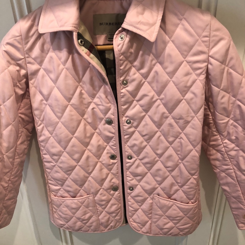 Girls Pink quilted Burberry jacket